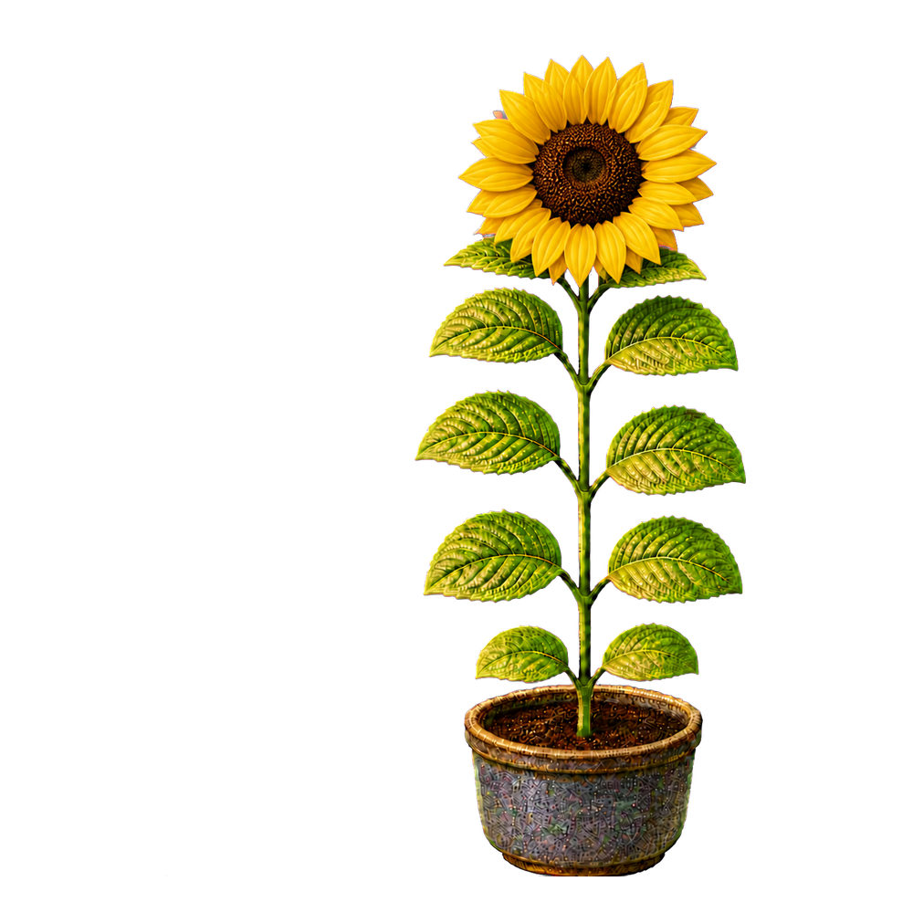 A mature sunflower in its Stoiq pot