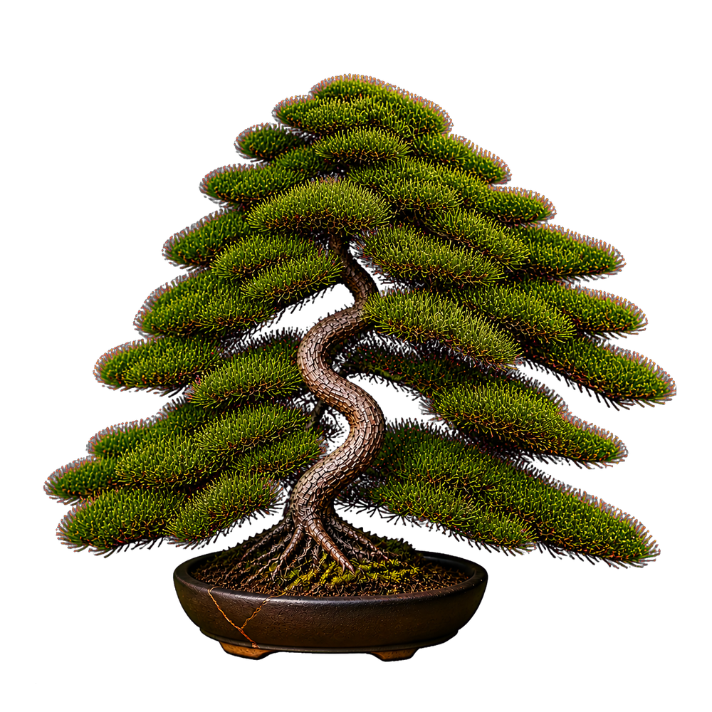A mature windswept bonsai in its Stoiq pot